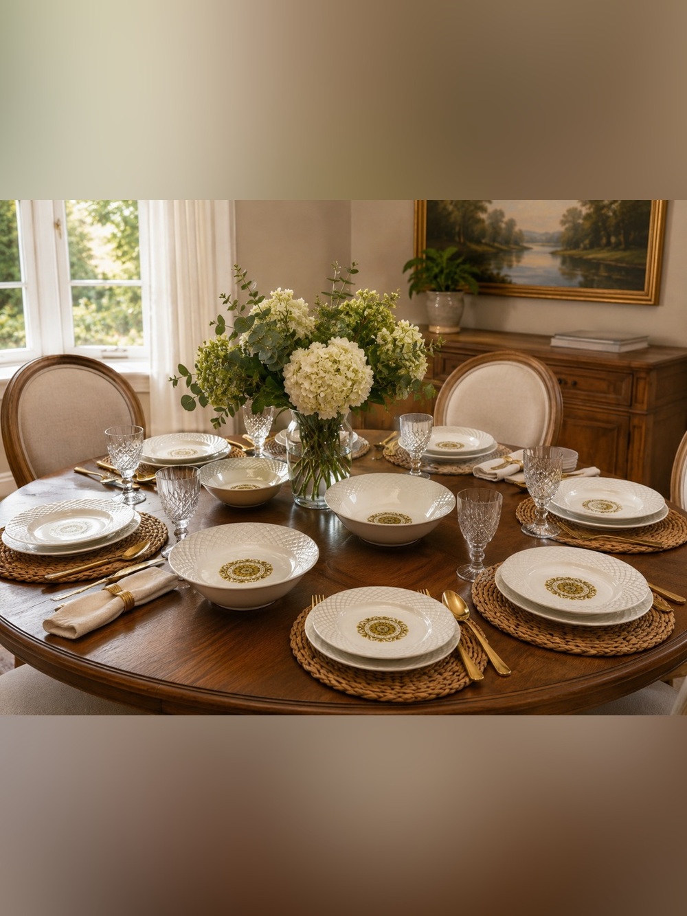 Wedgwood Cream Dinnerware with Gold Medallion Accents